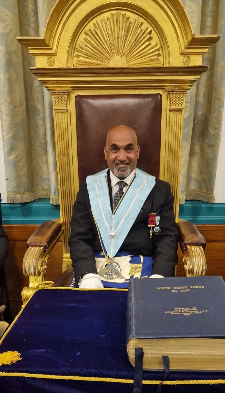 The Worshipful Master in the chair at Fortis Green Lodge